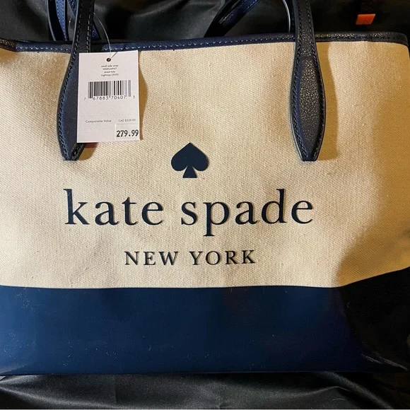 Kate Spade New York “Street Tote Nightcap” LARGE Canvas and Patent Leather. NWT - Picture 5 of 13